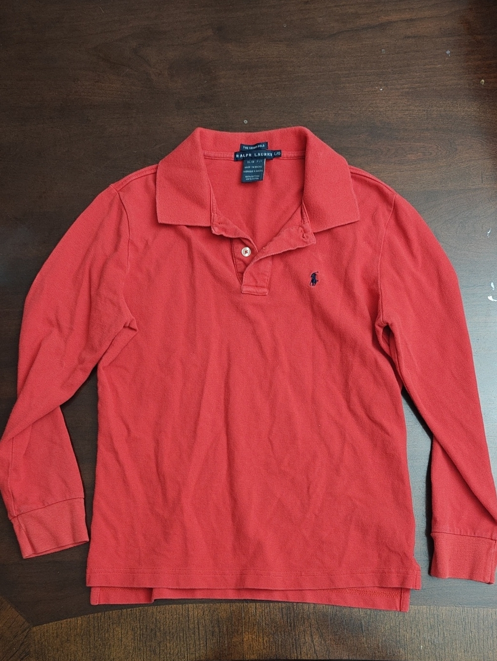 Ralph Lauren Long Sleeve Polo - True Red with Navy Pony Sz L Kids
